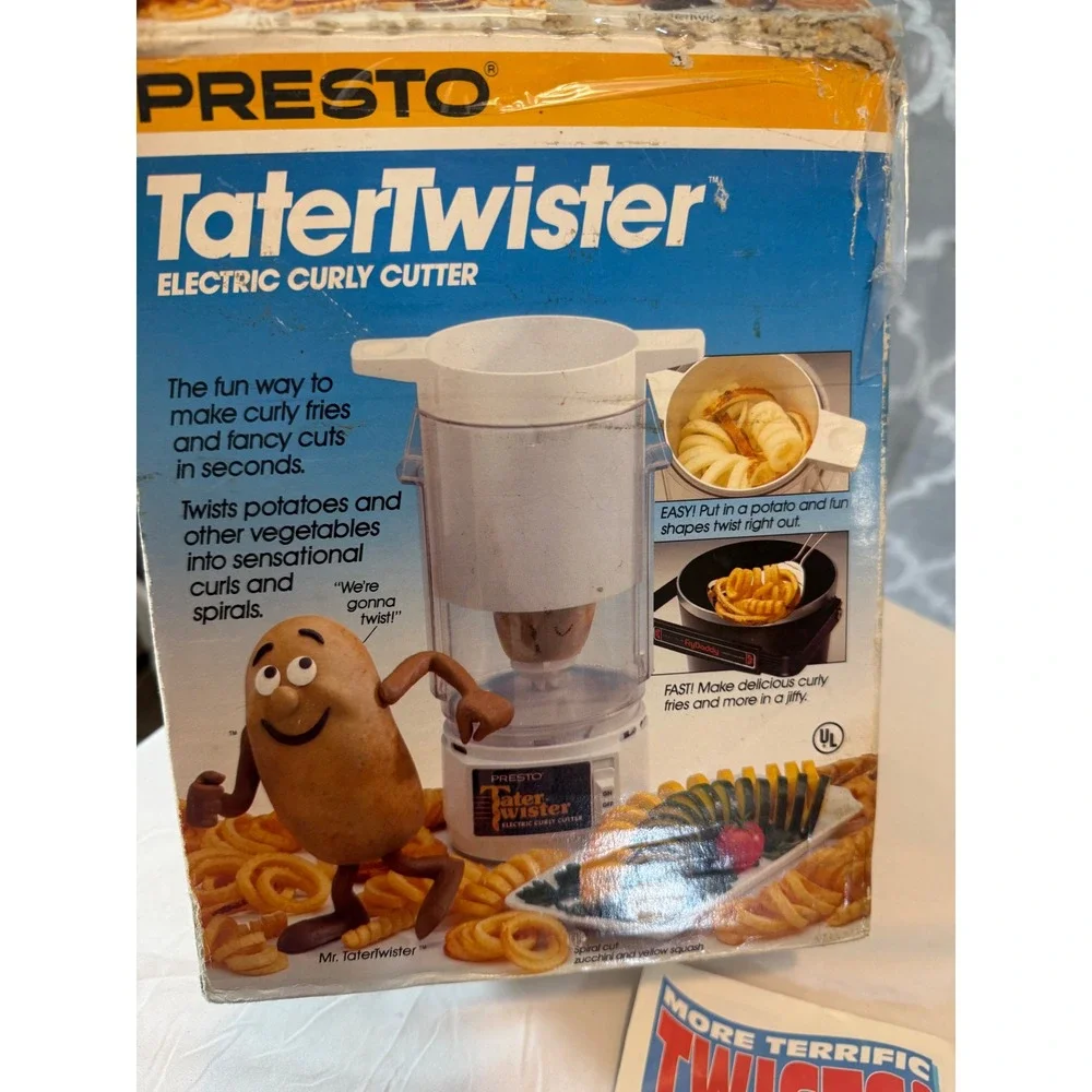 Vintage Presto TaterTwister Electric Curly Cutter 02930 Potato Spiralizer Box